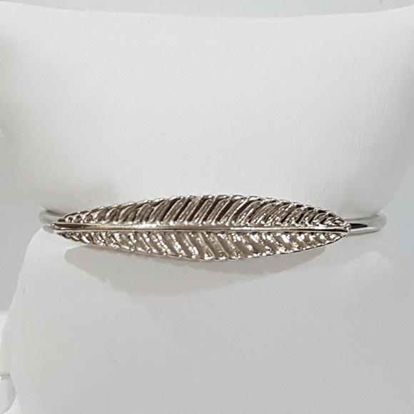 Silver Tone Leaf Cuff Bracelet - Picture 2 of 6